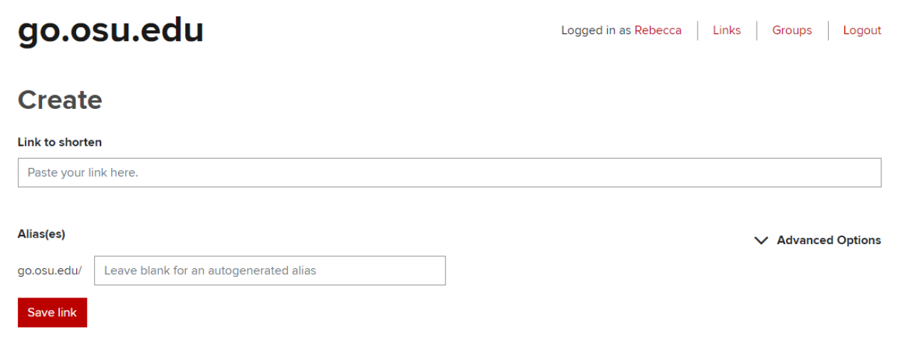 Photo showing how to create a link in go.osu.edu