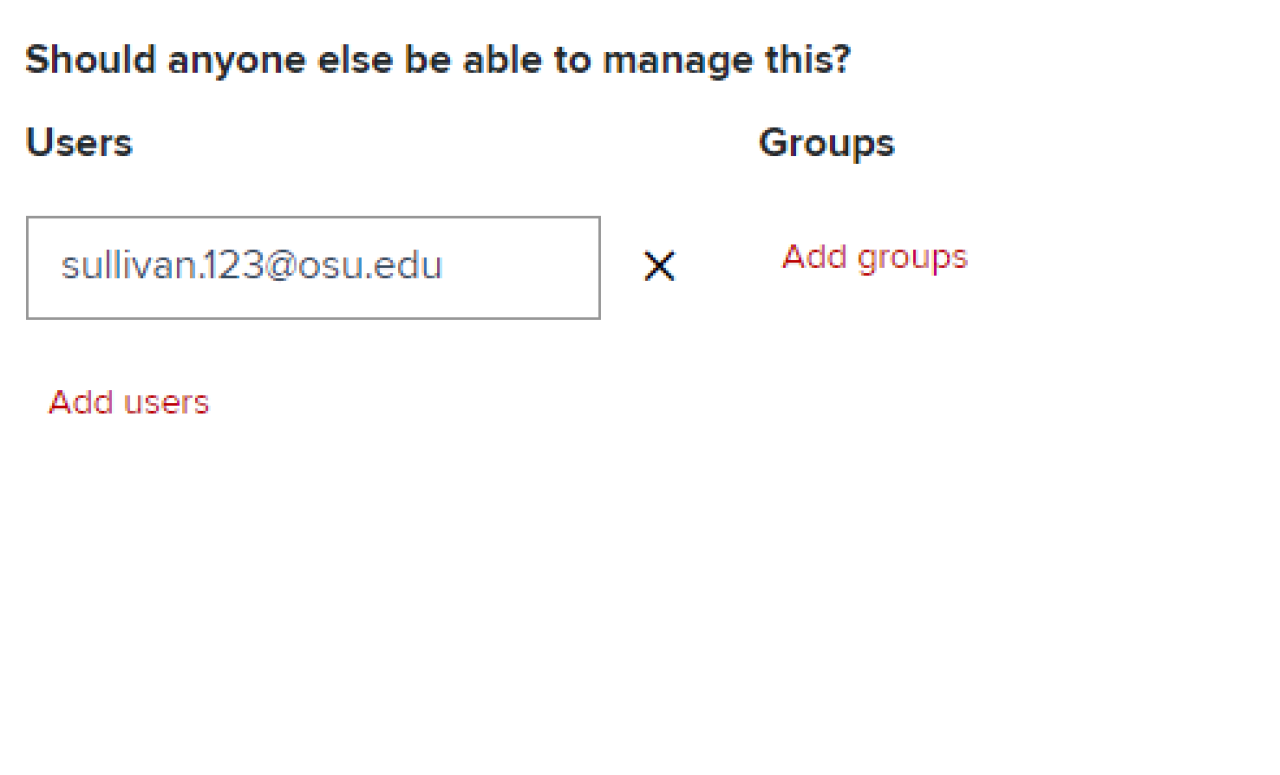 Screenshot of Users field in go link editing screen