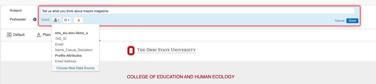 Screenshot of the personalization icon in the email editor