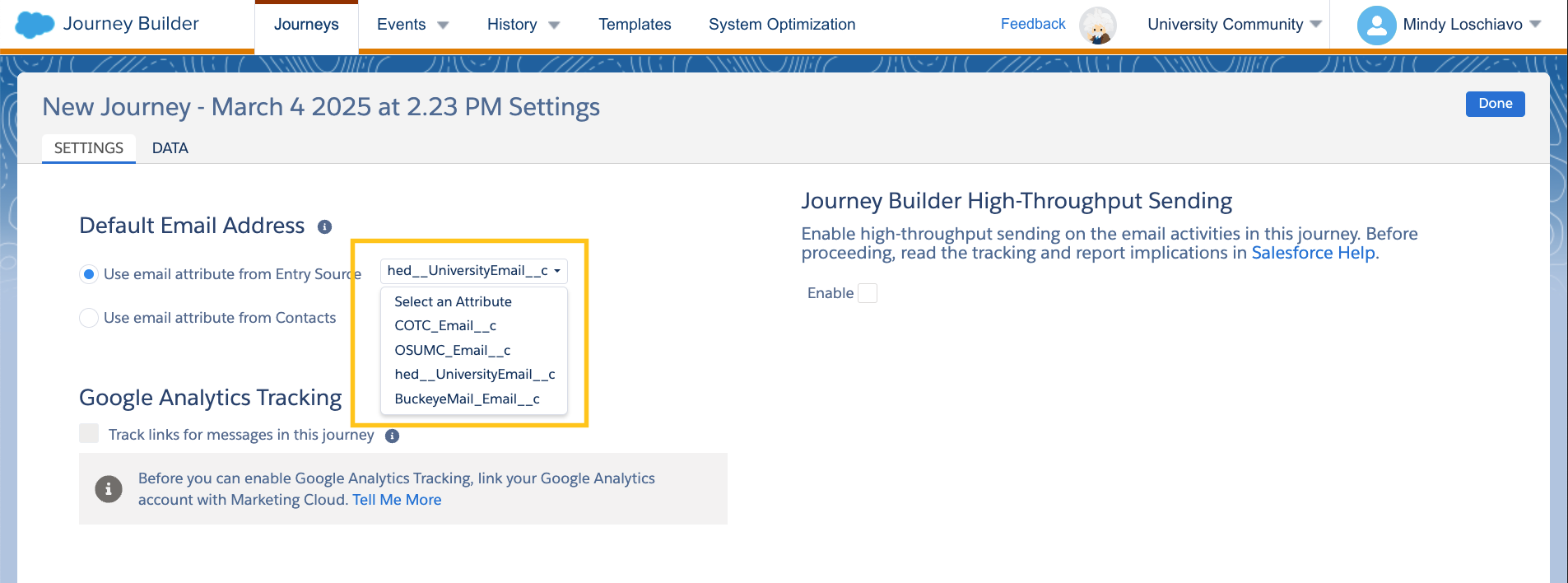 elect the email attribute from Entry Source, in dropdown select the proper field for the data