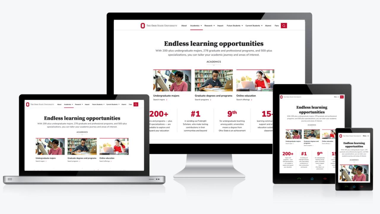 Various digital devices that show a website using the design system of Ohio State